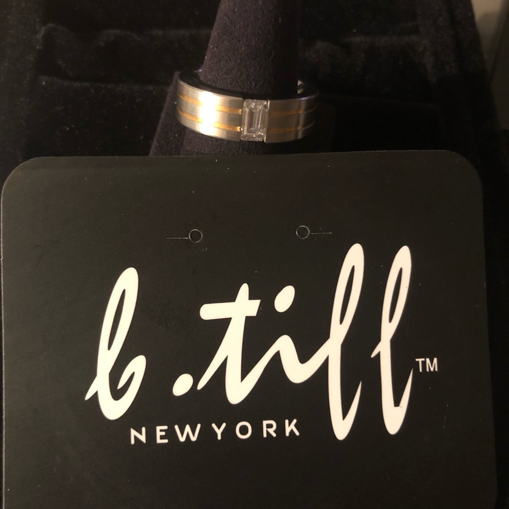 BRAND NEW B TIFF STAINLESS STEEL & SWAROVSKI RING